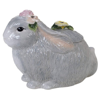 Sweet Bunny 3D BUNNY COOKIE JAR, 8 Inch Hand-Painted Ceramic Canister, Easter Bunny Kitchen Decor, Spring Countertop Storage for Cookies, Treats, and Sweets