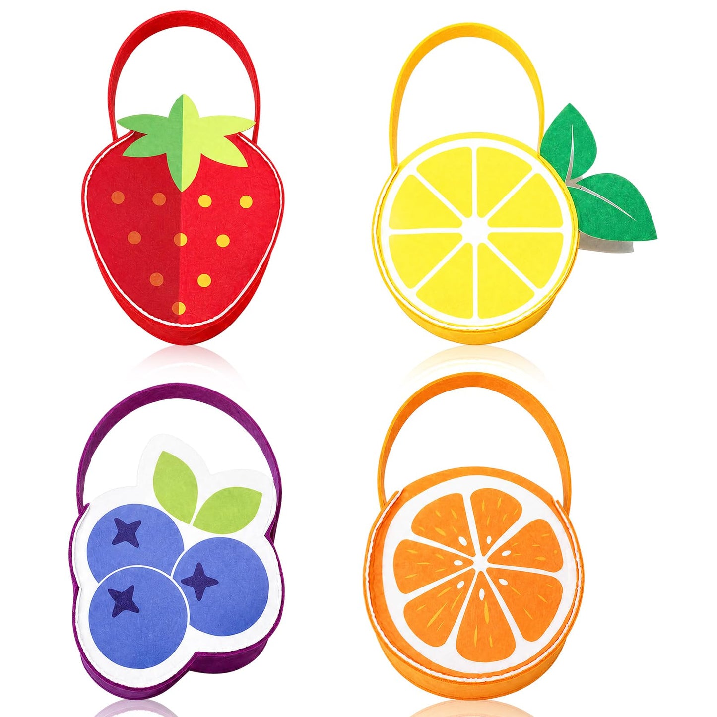 Cosblank 4 Pcs Halloween Fruit Inspired Treat Bags Orange Lemon Strawberry Blueberry Trick or Treat Bags Fruit Handbags for Group Costumes Party Favors and Home Decor