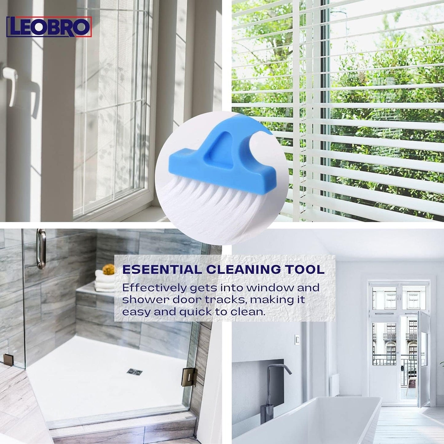 LEOBRO Hand-held Groove Gap Cleaning Tools - Pack of 4 Door Window Track Brushes