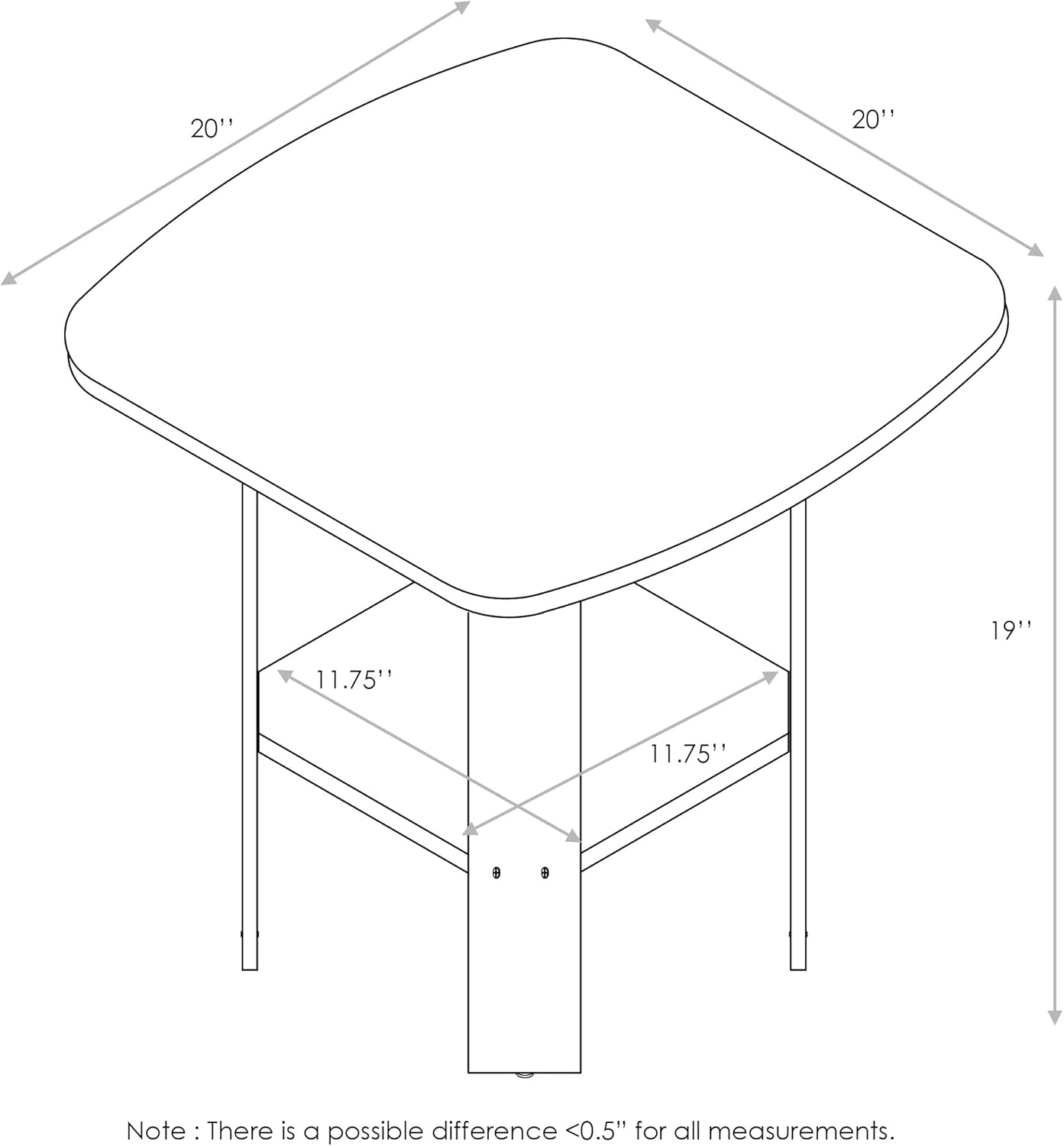 Set 2, 2-Tier Furinno SIMPLE DESIGN Side Table of Modern End Table with Soft Edges, Open Shelves Night Stand, Bedside
