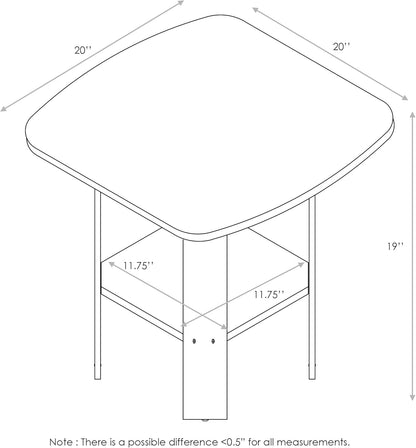 Set 2, 2-Tier Furinno SIMPLE DESIGN Side Table of Modern End Table with Soft Edges, Open Shelves Night Stand, Bedside