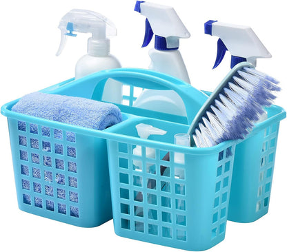 ALINK Plastic Shower Caddy Basket, Portable Divided Cleaning Supply Storage Organizer with Handle, Blue