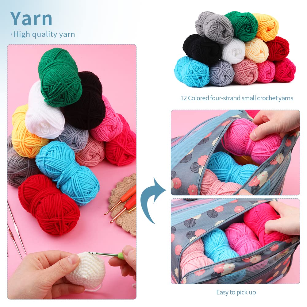 Crochet Kit for Beginners Complete 130 Pieces Starters Knitting Kit with Crochet Yarn, Ergonomic Crochet Hooks and Crochet Accessories in Hangable Storage Bag