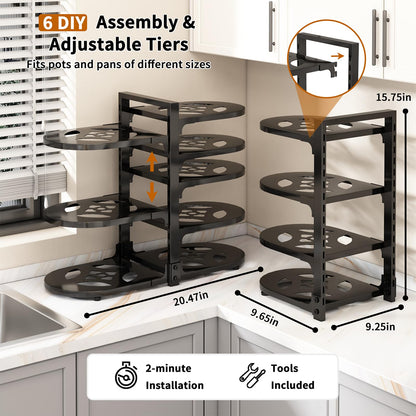 Fovkdcvw Adjustable Heavy Duty Pots and Pans Organizer Under Cabinet, 8-Tier Pot and Pan Organizers Inside Cabinet, Kitchen Cabinet Organizers and Storage, Black