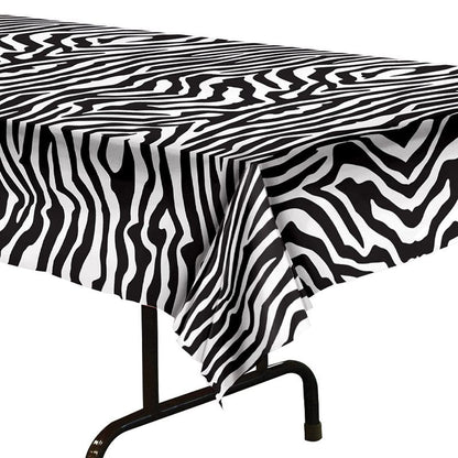 Beistle Plastic Disposable Rectangular Zebra Print Table Cover Bachelorette Birthday Party Supplies and Tableware, 54"x108", Black, White