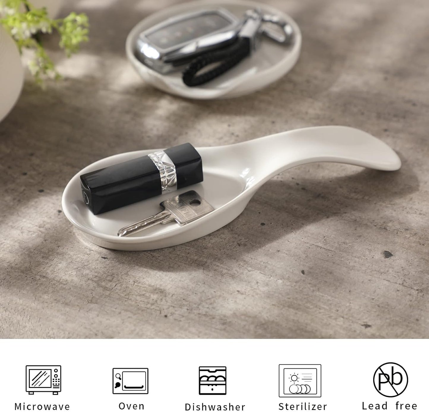 Large Porcelain Spoon Rest, Utensil Holder for Kitchen Counter, Dishwasher Safe (White)
