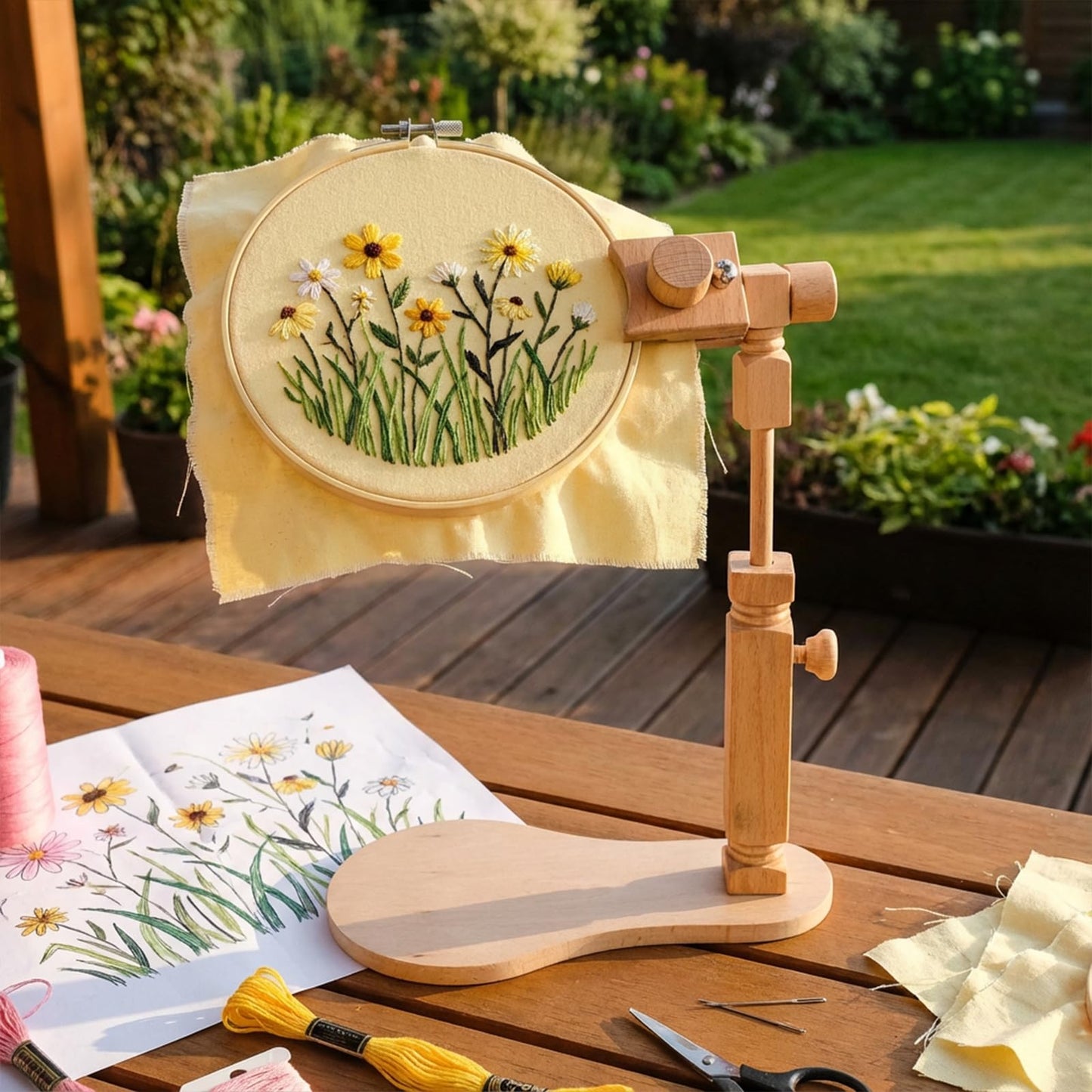 Tosnail Beech Wood Adjustable Rotatable Embroidery Hoop Stand with 3 Hoops, 6 Inch, 7 Inch, 8 Inch, Cross Stitch Frame Holder for Hand Embroidery, Cross Stitch, Needlepoint, Sewing Project