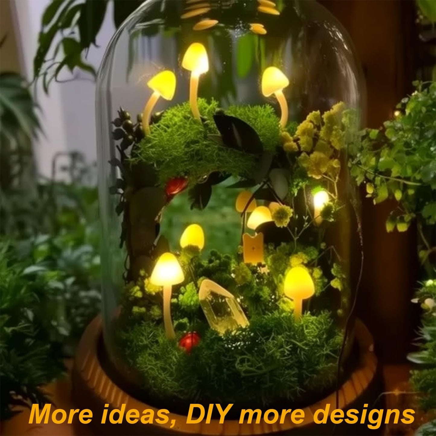 DIY Mushroom Lamp Kit – Handmade Mushroom Night Light with Glass Dome, Terrarium-Style Jungle Atmosphere Night Light with Faux Moss & Wooden Base for Bedroom, Home Decor, Gifts for Women & Kids