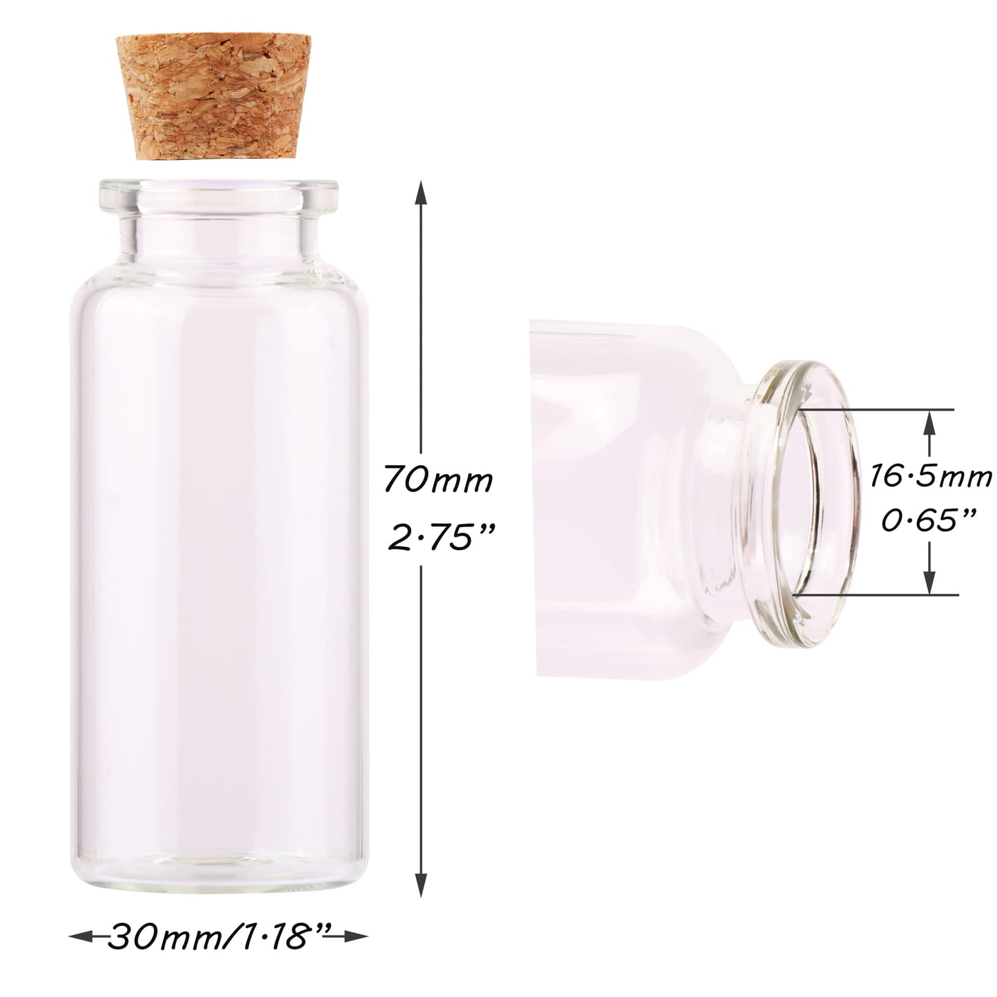 MaxMau 48 Pack, 30ml Glass Jars with Corks Lid,Clear Glass Bottles for Spices Herbs Crafting Project Party Favors