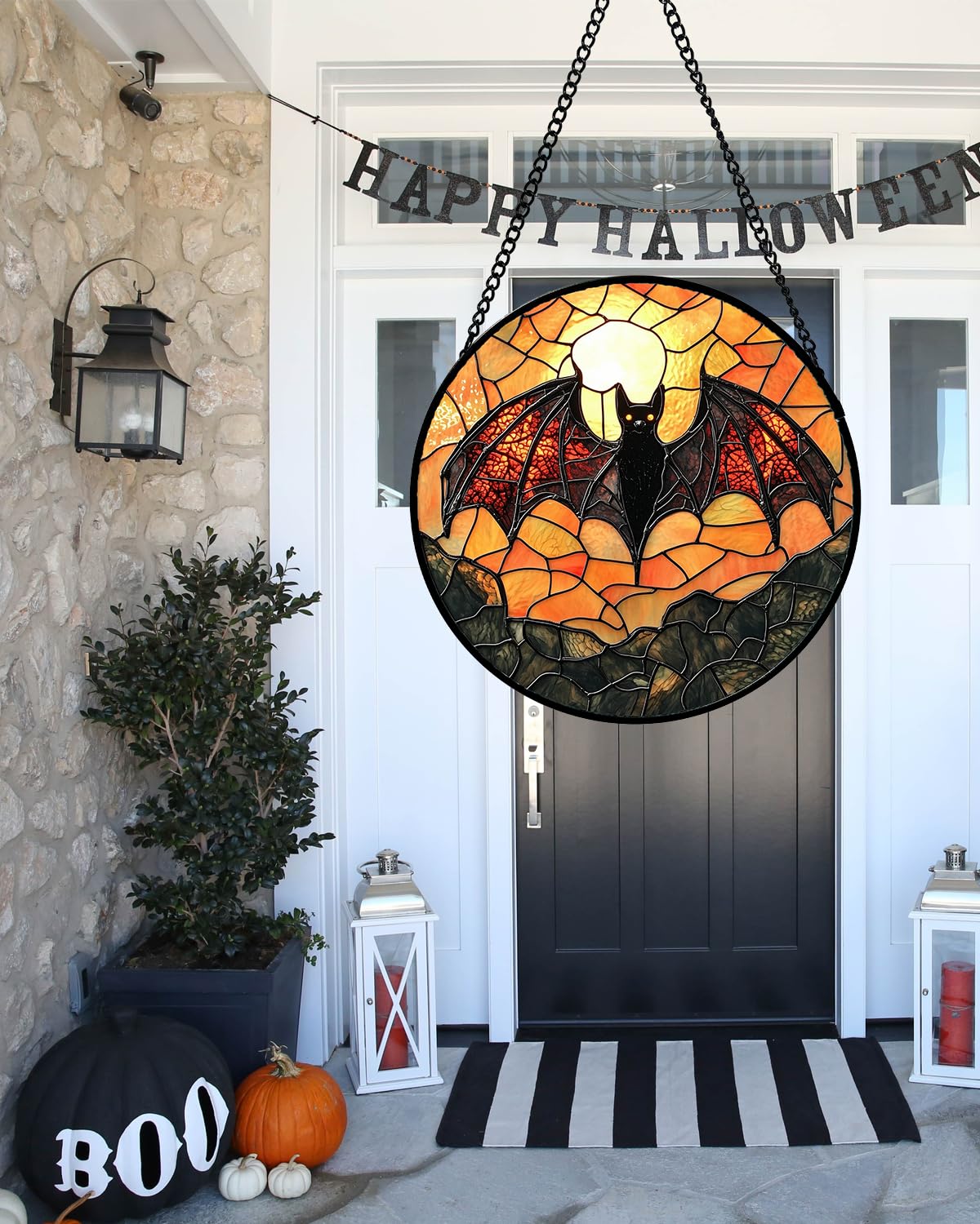 AMDERVEN Stained Glass Window Hanging, Black Bat Sun Catcher for Door Home Decor Animal Suncatcher Christmas Mother's Day Birthday Gifts for Women Men Mom and Nana 9.8 in