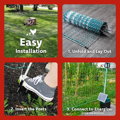 RentACoop Poultry Netting Electric Fence - Electric Poultry Enclosure for Chickens, Ducks, Turkeys - Suitable for 4 Week Old Chickens/Older and Adult Poultry - Energizer Not Included - 168' L x 42" H