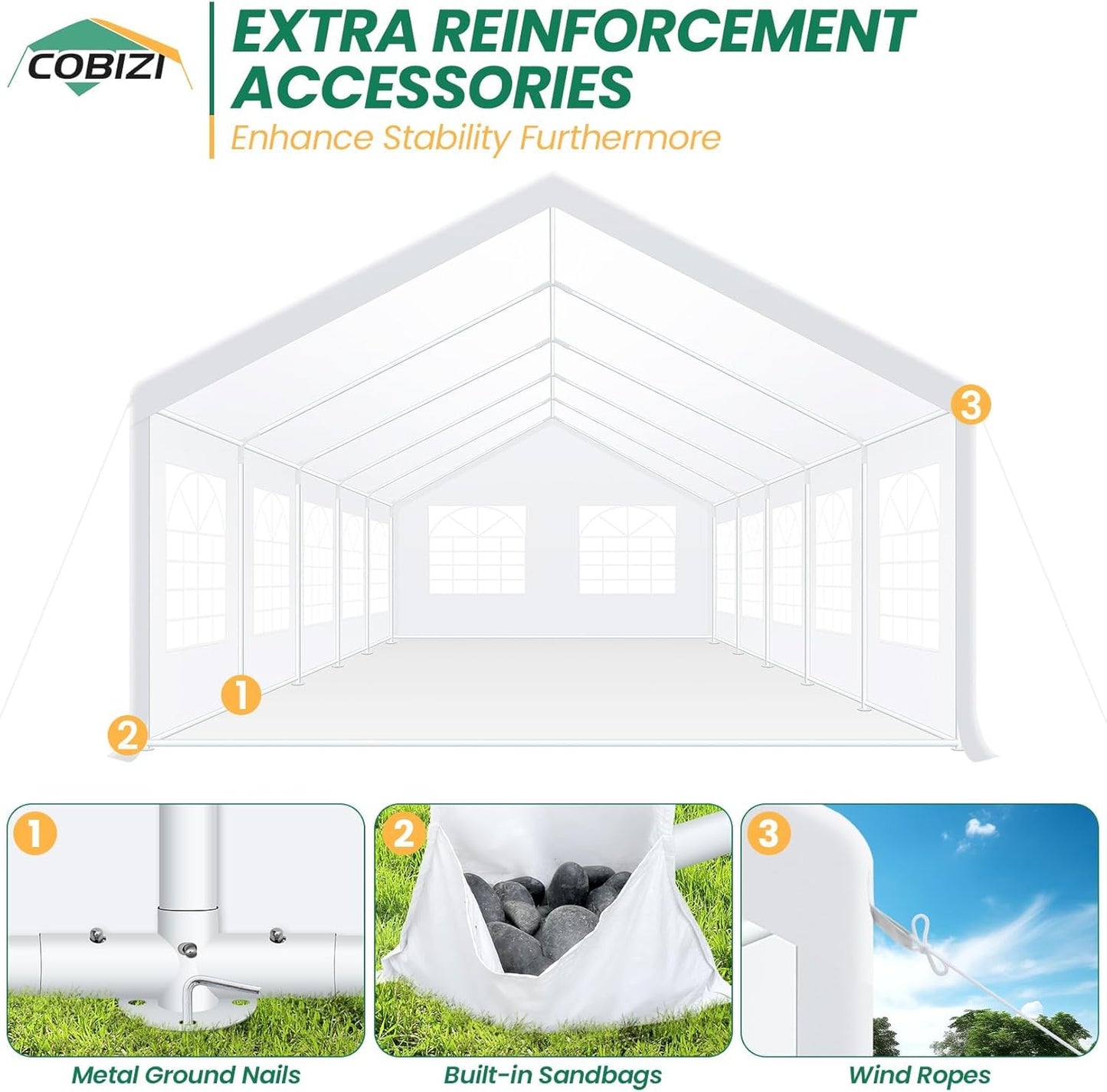 COBIZI 16x32FT Party Tent Heavy Duty White Event Shelter Outdoor Wedding Gazebo Canopy for Parties Carport BBQ Commercial with Removable Sidewall Windows, Powder Coating (Better Than Galvanized)