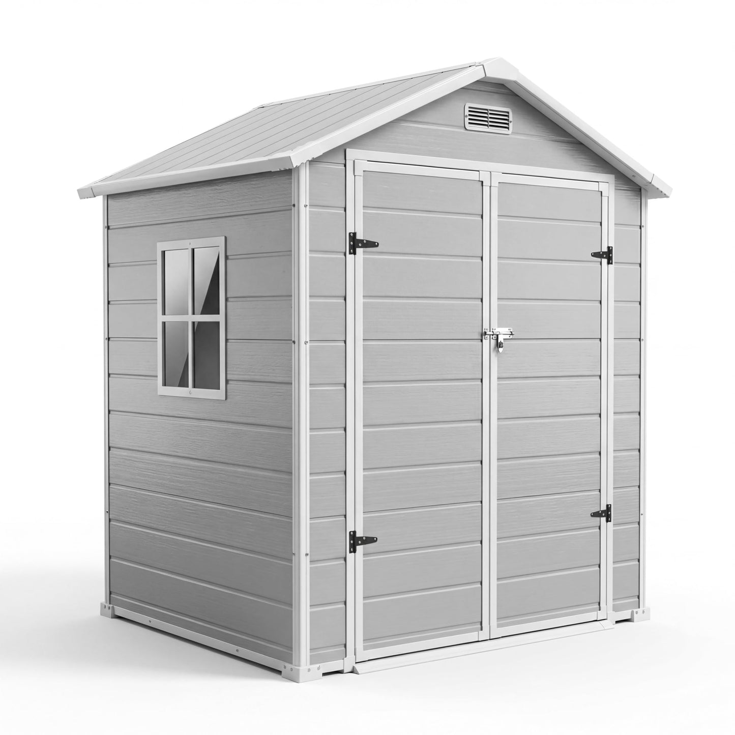 Outdoor Storage Shed with Floor, Plastic Resin Garden Shed with Window & Sloping Roof & Lockable Door for Patio Backyard Garden, Lawn Mower, Bike, Tool Storage (Light Gray, 6' X 4')