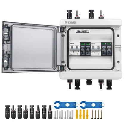 PJERJZN Solar Combiner Box 2 String PV Combiner Box 1000V DC 40A & 20-40KA SPD Power Distribution Box for Solar Panels Off-Grid Systems (2String 2 in 2 Out)