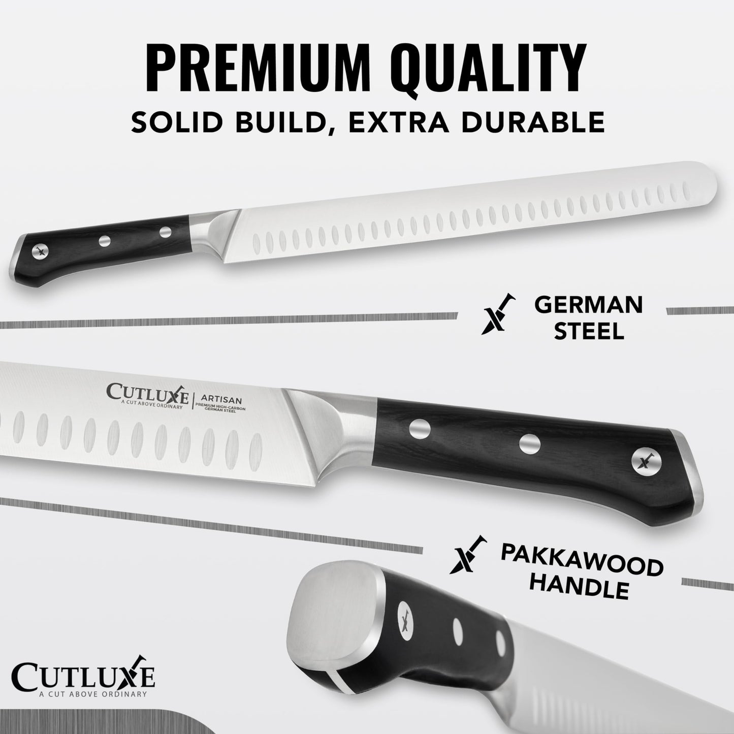 Cutluxe Carving Knife Set for BBQ & Brisket – Razor Sharp German Steel Slicing and Boning Knife for Meat Cutting, Full Tang & Ergonomic Handle, Grilling Gifts for Men – Artisan Series