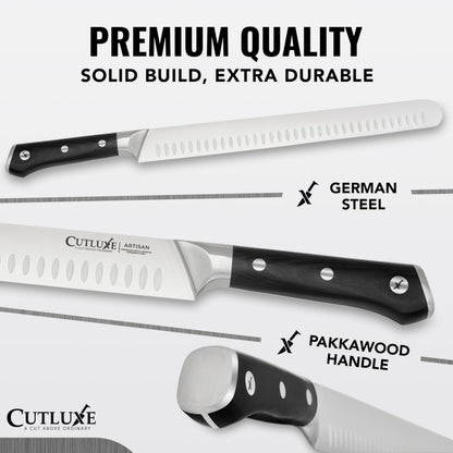 Cutluxe Carving Knife Set for BBQ & Brisket – Razor Sharp German Steel Slicing and Boning Knife for Meat Cutting, Full Tang & Ergonomic Handle, Grilling Gifts for Men – Artisan Series