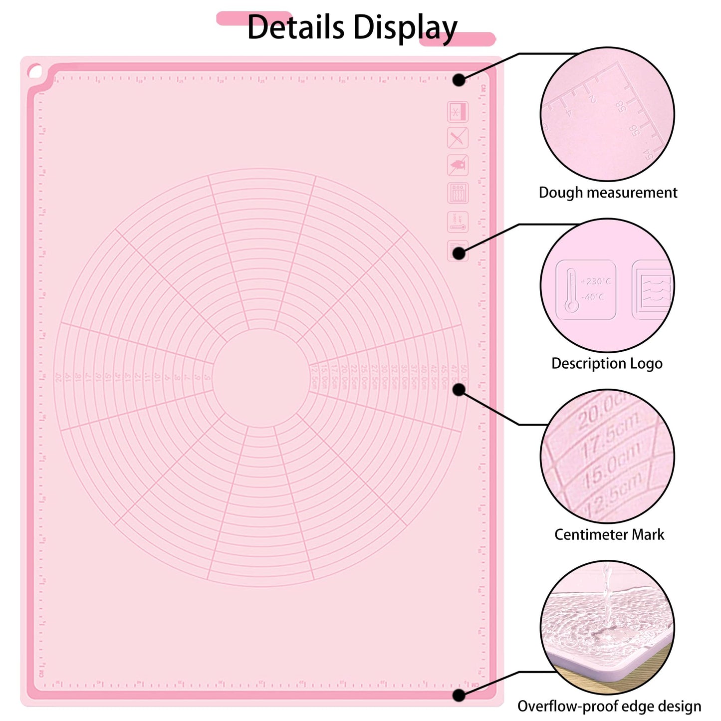 Silicone Baking Mat 32" x 24", Extra Thick Non-stick Pastry Mat with Measurements and Edge Heightening, Food Grade Silicone for Countertop Dough Rolling(With Dough Scraper/Pastry Brush/Cable Tie)