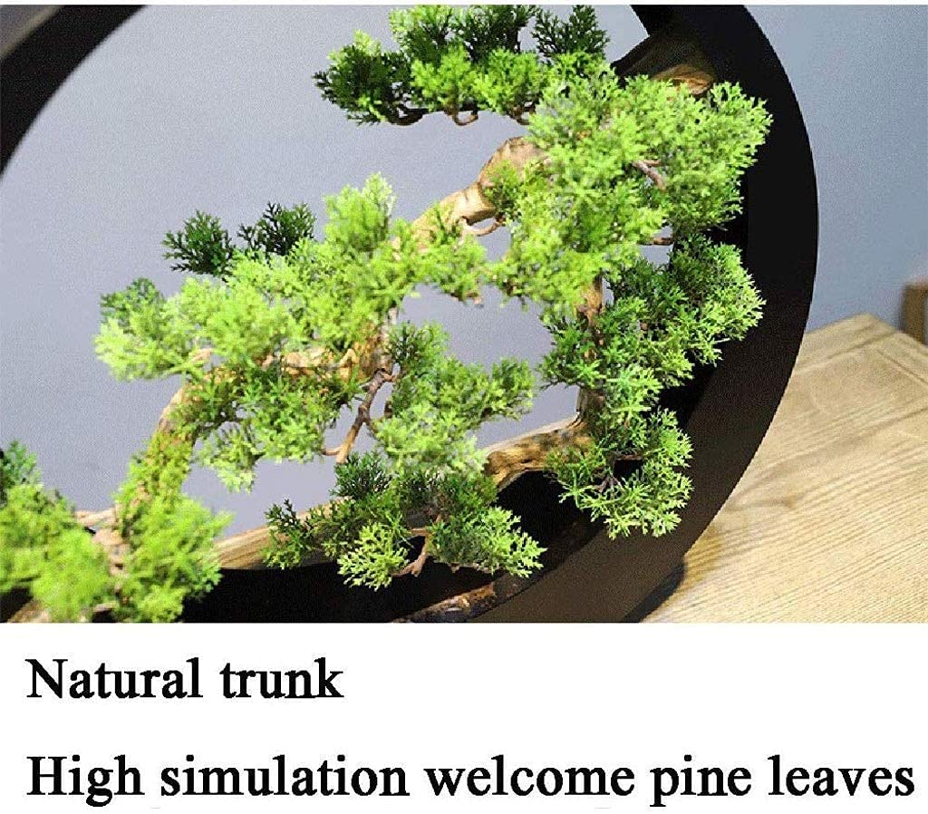 Artificial Bonsai Tree Potted Plant Ornament /Welcome Bonsai New Chinese-style Light Luxury Artist Home Decoration Zen Ornaments Artificial Welcoming Pine Wrought Iron Bonsai Living Room Porch Club A