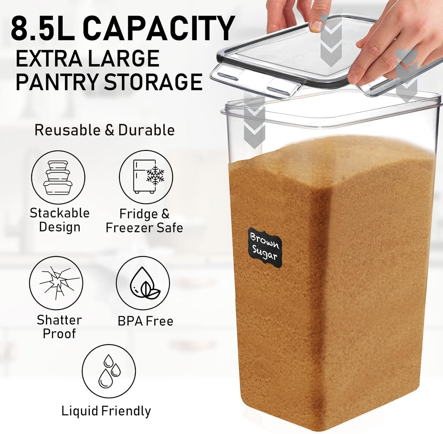 WHITE FEATHER SUPPLIES 8.5L/287Oz Extra Large Airtight Food Storage Containers (2 PC) with Lids, Kitchen and Pantry Organization Containers for Baking Supplies, Cereal, Flour, Sugar, Rice (BPA Free)