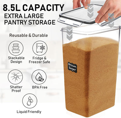 WHITE FEATHER SUPPLIES 8.5L/287Oz Extra Large Airtight Food Storage Containers (2 PC) with Lids, Kitchen and Pantry Organization Containers for Baking Supplies, Cereal, Flour, Sugar, Rice (BPA Free)