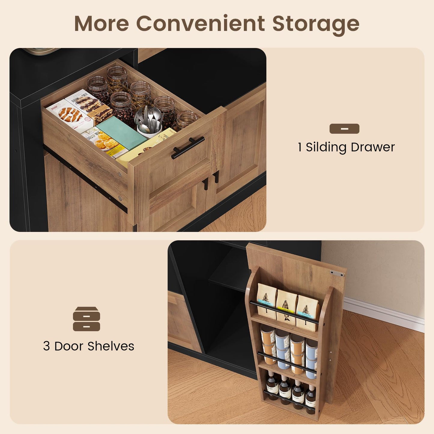 Itaar 71" Pantry Cabinet with Charging Station and LED Light, Kitchen Pantry Cabinet with Microwave Stand, 47.2" Wide Kitchen Storage Cabinets with Storage Cart 3 Tier for Dining Room (Brown)