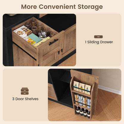 Itaar 71" Pantry Cabinet with Charging Station and LED Light, Kitchen Pantry Cabinet with Microwave Stand, 47.2" Wide Kitchen Storage Cabinets with Storage Cart 3 Tier for Dining Room (Brown)