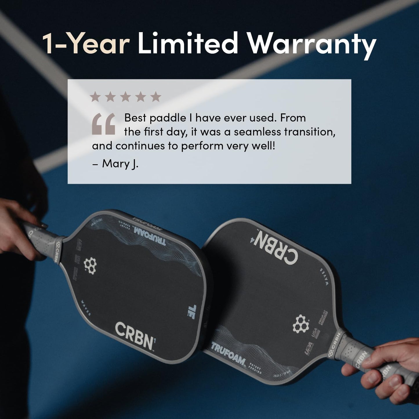 CRBN Pickleball - TruFoam Waves Paddle - Square - Carbon Fiber Pickleball Paddle - 100% Foam Core Designed for Maximum Power, 14mm