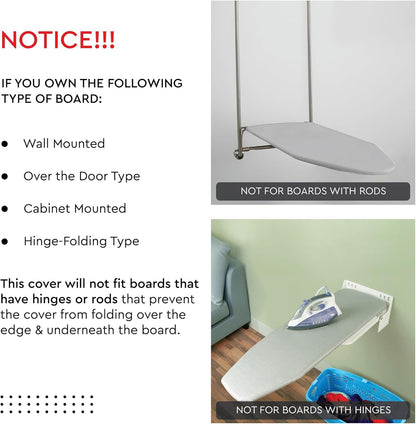 Encasa XO Ironing Board Cover and Pad - Thick 4mm Felt, Fits Medium Boards 42"x14", Stain-Safe Dye
