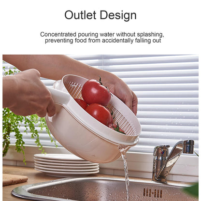 HUANIZI Double Layer Rice Wash Basket 2 in 1 Kitchen Strainer Bowl Drain Basket with Handle Fruit Vegetable Colander for Washing Mixing Kitchen Strainer Bowl Set, Beige
