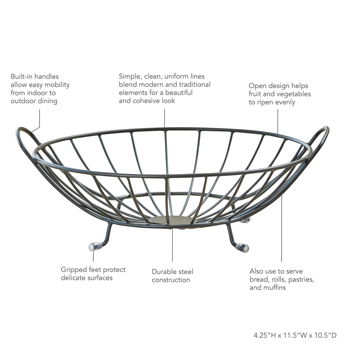 Spectrum Yumi Arched Fruit Bowl for Dining Room Table Kitchen Counter Fruit Organizer, Black Wire Fruit Basket Stand for Fresh Produce Vegetables and Bread, Sturdy Steel Open Design Home Decor