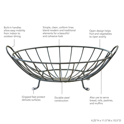 Spectrum Yumi Arched Fruit Bowl for Dining Room Table Kitchen Counter Fruit Organizer, Black Wire Fruit Basket Stand for Fresh Produce Vegetables and Bread, Sturdy Steel Open Design Home Decor