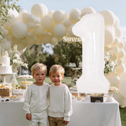 SUWEN 40-Inch White Giant Foil Number Balloons | 0-9 Mylar Birthday & Anniversary Party Decor