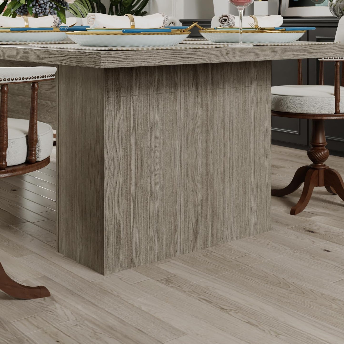 AGOTENI 118" Large Dining Table for 8-12 People, Versatile Rectangle Dining Room Table with Wood Grain for Conference Room Kitchen, Grey