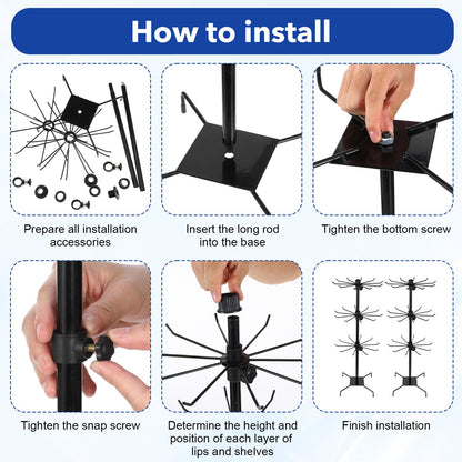 QFGasre 2 Pcs Rotating Jewelry Display Stand, Black Metal Display Rack with Hooks 3 Tier Multipurpose Accessory Jewelry Stand for Necklace Bracelet Earring