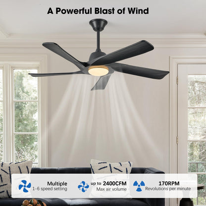 LVYEAYOU Ceiling Fan with Light, 52 Inch Solid Wood Ceiling Fans, Remote and APP Control, 3-color Dimmable, DC Motor, 6-speed Reversible, for Bedroom, Living Room, Black