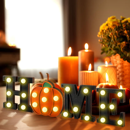 Aurelema Interchangeable Home Table Signs with 8 Pcs Seasonal Icons Wooden "home" Letter Signs with LED Marquee Light up 4th of July Table Decorations Decorative Centerpiece for Room Decoration