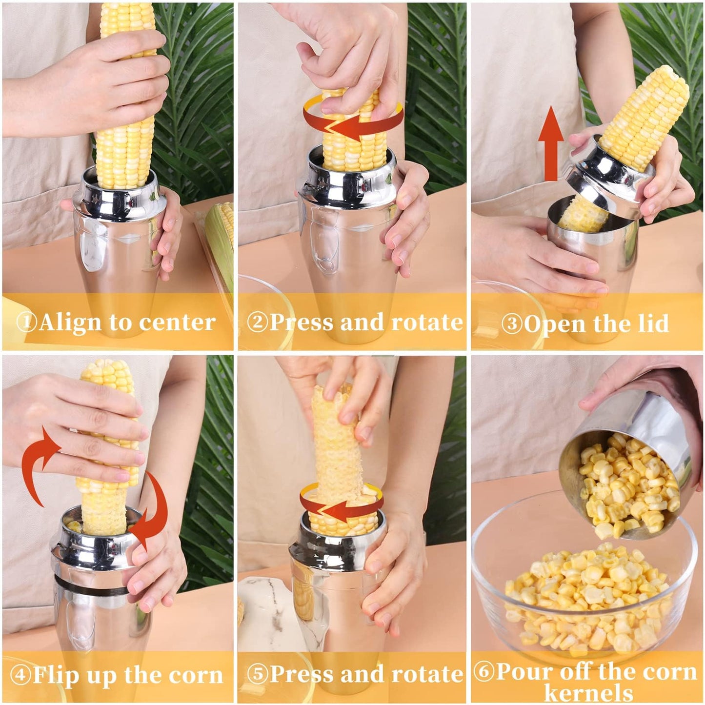 Newness Corn Stripper Peeler & Cutter with Cup, 304 Stainless Steel Cob Thresher, Off-Cob Kernel Remover & Slicer with Serrated Blade for Home & Kitchen
