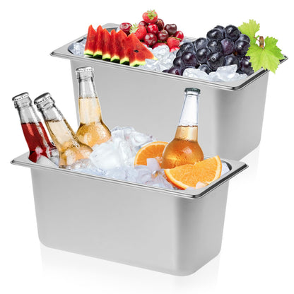 OwnMy 2PCS 5L Ice Buckets for Parties, Stainless Steel Ice Bucket for Freezer, Metal Ice Cubes Bins Storage Container for Freezer, Wine Beer Drink Cooling Buckets for Beverage Cocktails Champagne