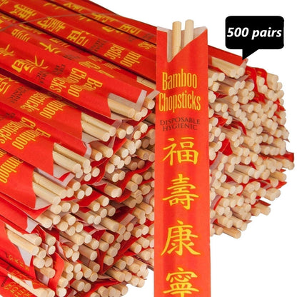 ROYALNA 500 pairs Palillos UV Treated Premium Disposable Bamboo Chopsticks Sleeved and Separated (Bamboo, 500 pairs)
