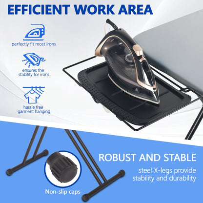 UFETGYG Classic Full Size Ironing Board 57" X 18" with Iron Rest, Extra Wide Size Full Metal Construction,Height Adjustable, Heat & Scorch Resistant Fabric, Anti-Skid Feet, Heavy Duty