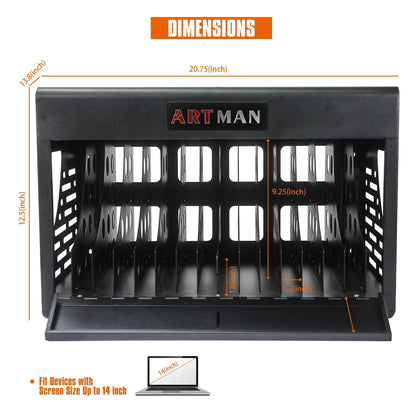 16 Bay Charging Cabinet for Laptop & Chromebook, Locking Charging Station with Cable Management and Ventilated Steel Structure, Fully Assembled Desktop Device Storage – Black