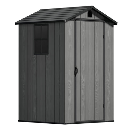 Devoko 4×4 FT Resin Storage Shed with Floor, Plastic Outdoor Garden Shed with Windows and Lockable Doors, Waterproof Outside Tool Sheds for Patio Backyard Lawn, Dark Gray