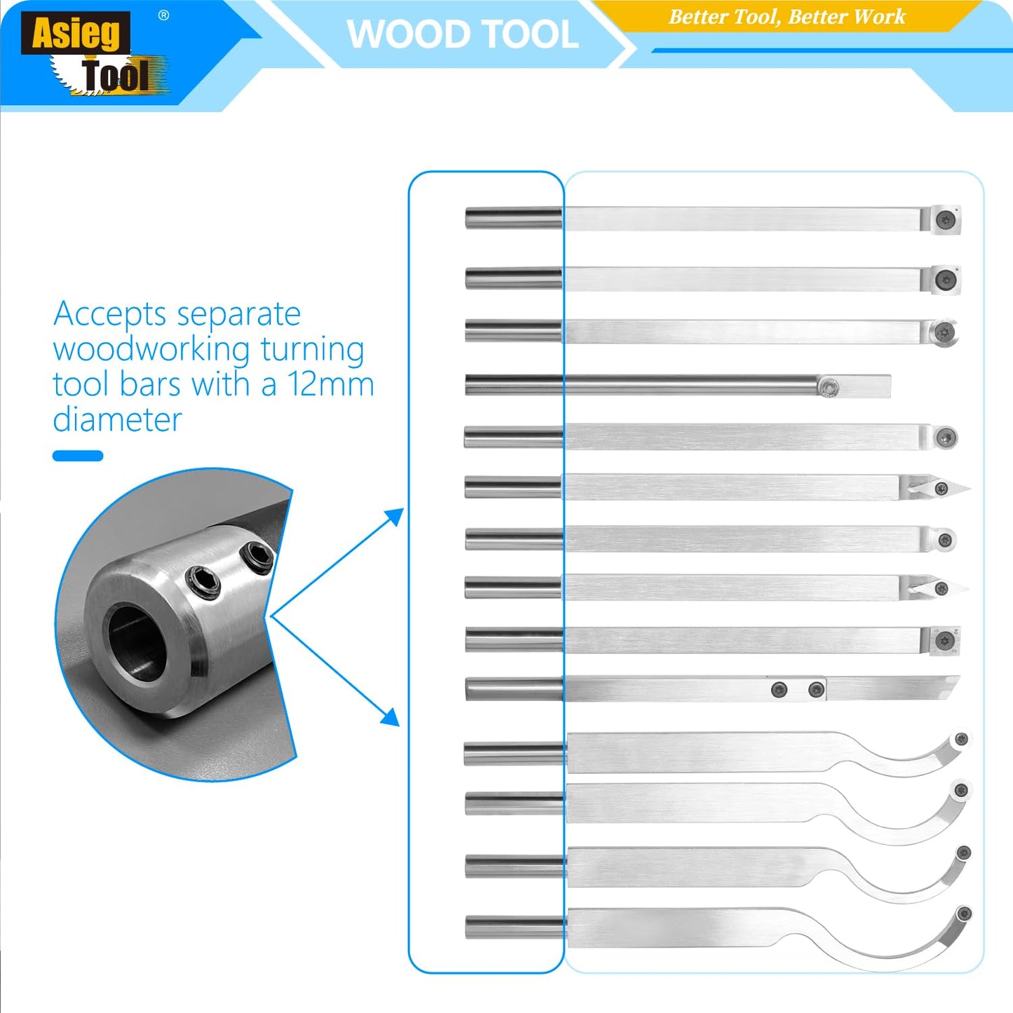 12mm Interchangeable Aluminum Alloy Grip Handle for Carbide Tipped Woodturning Lathe Tool Bar with Hexagon wrench
