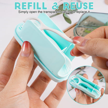 Travel Floss Picks Dispenser, 2026 New Automatic Pop-up Floss Pick Holder Case, Refillable Floss Organizer for Purse, Hygienic Dental Floss Storage Box with 50PCS Flossers for Home Dinning, Green