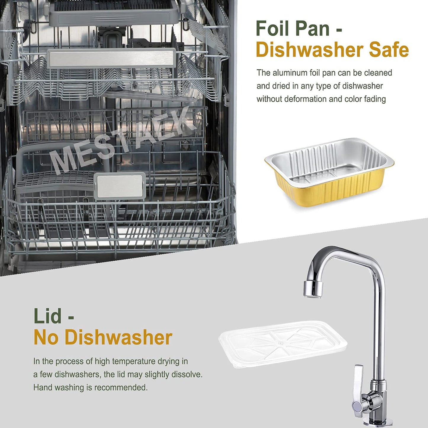 MESTAEK 8.5" x 6.5" Heavy-Duty Aluminum Foil Pans with Lids, 47oz, 5 Pack – Extra-Thick Disposable Foil Containers for Oven, Baking, Freezer & Food Storage
