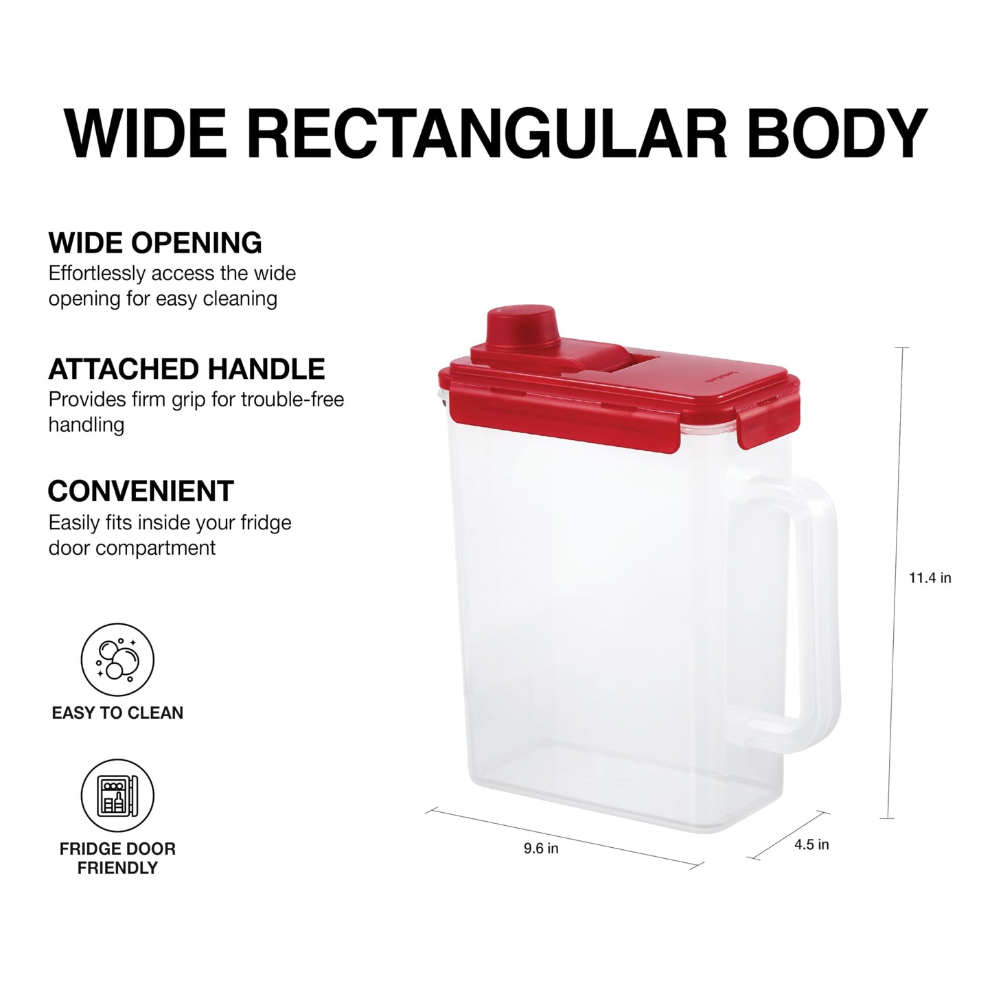 LocknLock Aqua Fridge Door Water Jug | Clear Pitcher | BPA Free Plastic Pitcher with Lid | 1 Gallon Pitcher with Lid for Water, Juice, Tea & More Beverages, Red