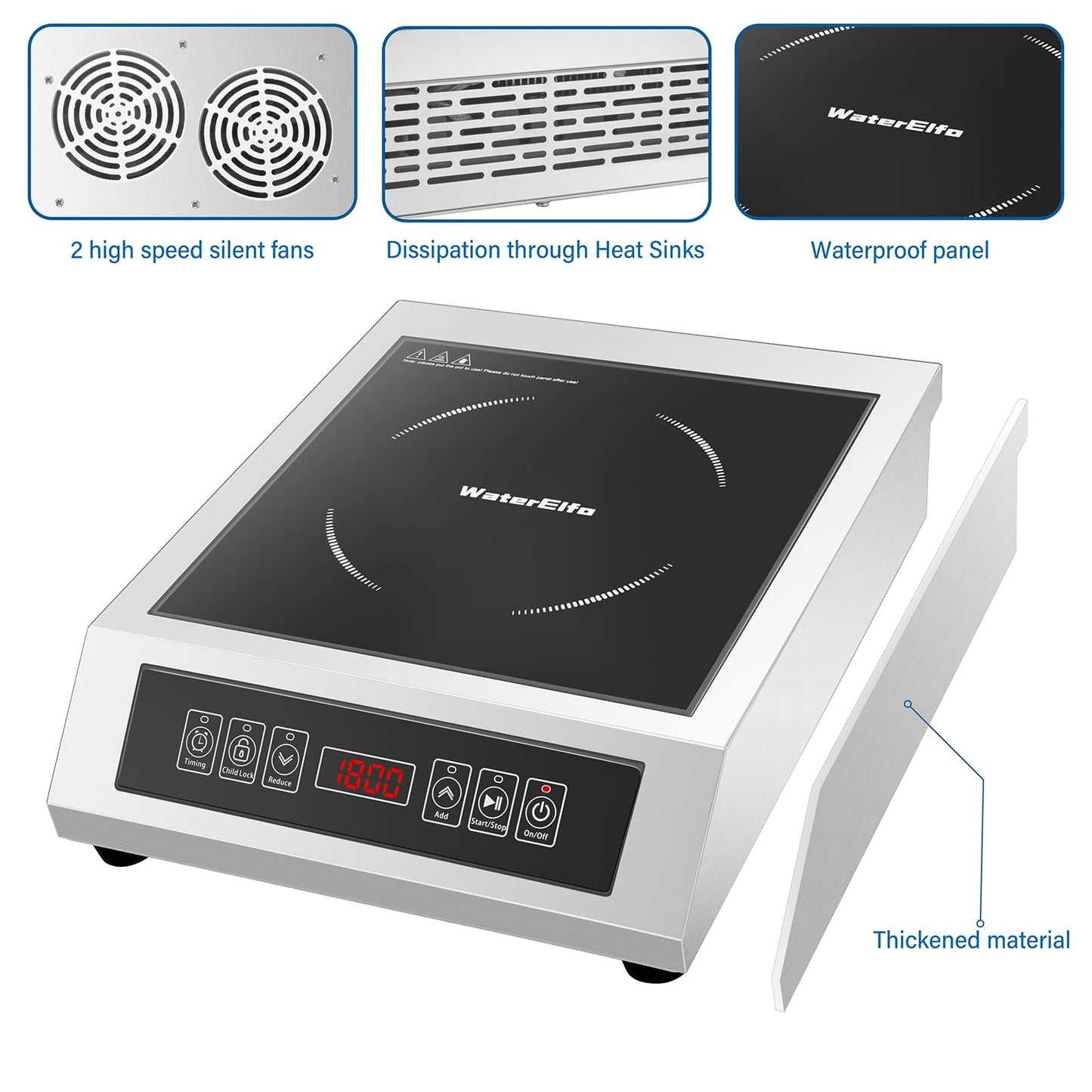 WaterElfo Professional Portable Induction Cooktop,1800 Watts 120V Commercial Range Countertop Burner, 1800 Watts Induction Burner with Sensor Touch and LCD Screen Low noise, timed