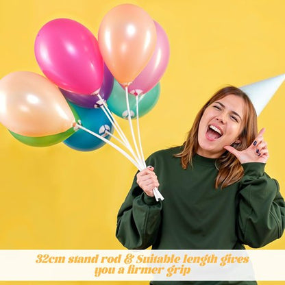 IANFAN 30 Pcs Balloon Sticks, Plastic Balloon Sticks with Bases Balloon Holder Sticks Weights for Tying Balloon Birthday Parties, Graduation, Holiday, Wedding, Anniversary Decoration