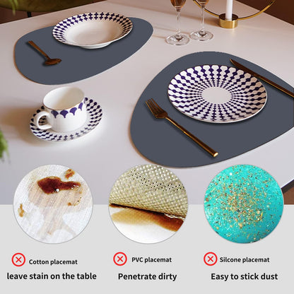 Set, 2 Placemats+2 Faux Leather Placemats and Coasters Round Leather for Dinner Table Mats Heat Resistant Non-Slip