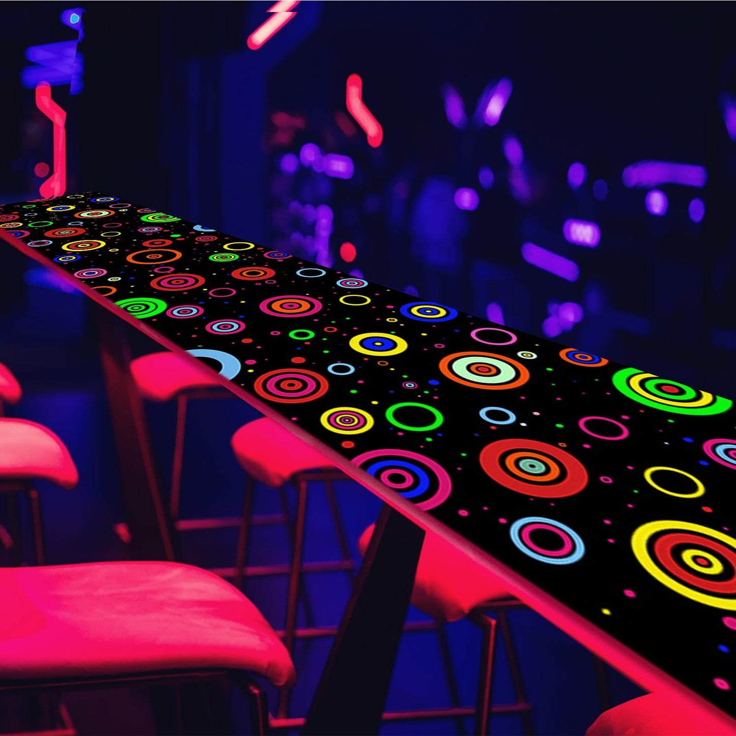 Haull 118 x 39 Inch Glow in The Dark Party Supplies Neon Party Decorations Light up Dance Floor Blacklight Rug UV Reactive Fluorescent for Carnival Birthday Wedding Favors(Ring)